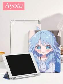 Ayotu 可爱卡通女孩图案保护套，兼容三星和苹果和 Kindle 电子书阅读器。带笔槽的平板电脑保护套，支持自动睡眠/唤醒功能 - 彩色 - 查看 6