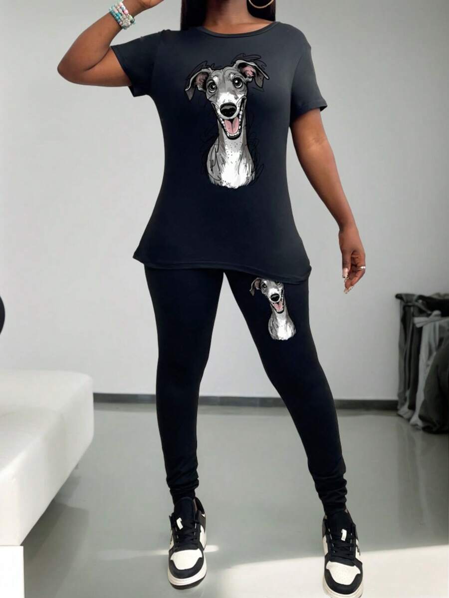 Conjunto de 2 piezas de camiseta y pantalones color liso para papá y mamá de perro