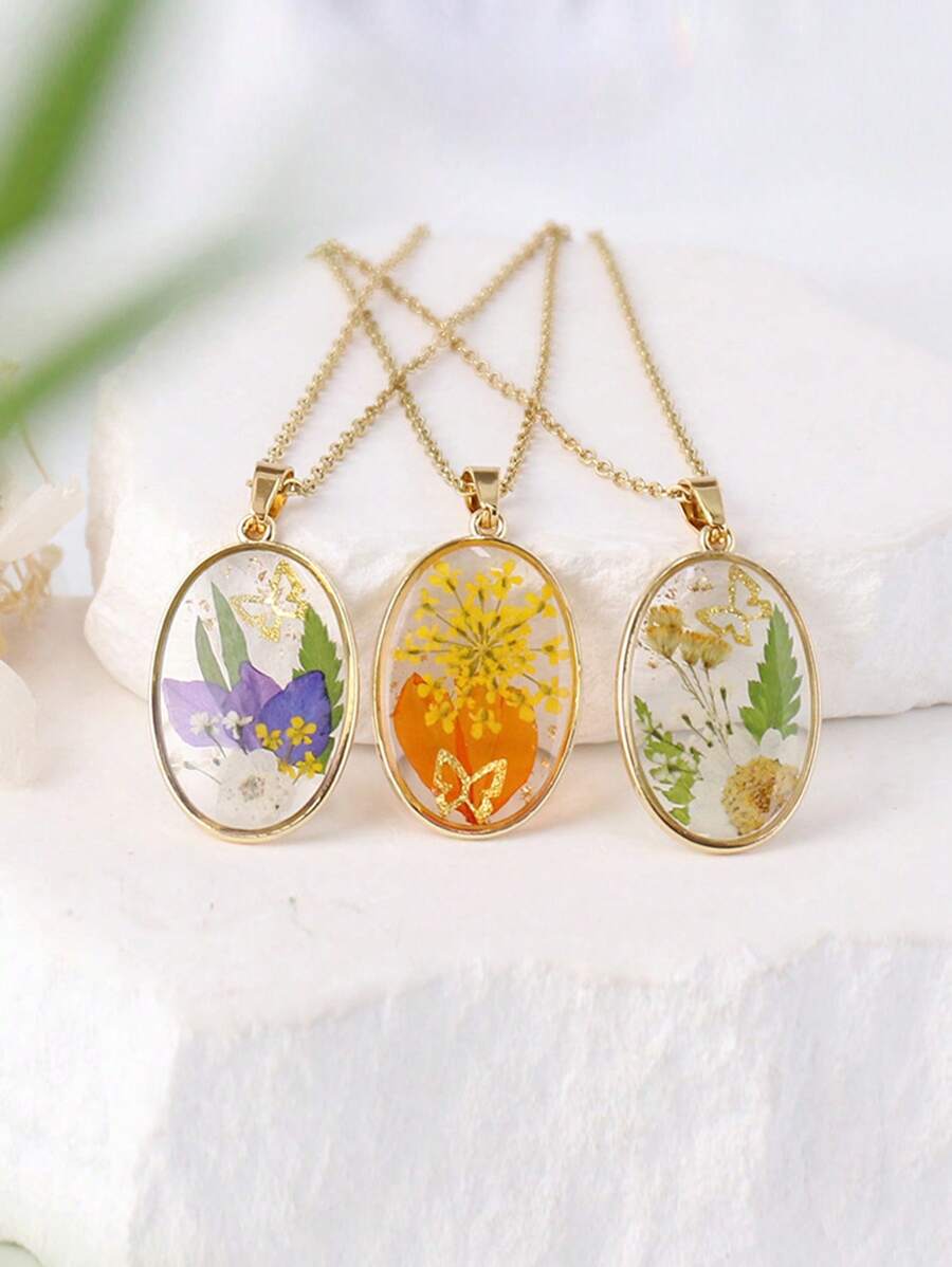 Vintage Dried Flower Sweater Chain, Resin Jewelry, Eternal Flower Light Luxury Pendant, Real Flower Dried Flower Necklace