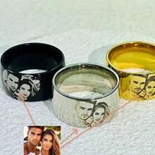 [定制产品] 个性化雕刻图片戒指，抛光设计 - 为情侣、家人和朋友定制，生日礼物，毕业礼物，万圣节礼物，圣诞节礼盒，男女珠宝 - 经过验证的珠宝系列，独特的配饰 - 彩色 - 查看 3