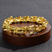 Set de 2 piezas de joyería deslumbrante, pulsera de acero inoxidable con diseño de dragón en oro y plata, joyería elegante y exquisita de moda para damas y caballeros