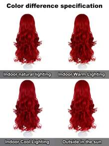 26 英寸红色时尚波浪动漫角色扮演假发，适合女性，合成无胶耐热高温纤维头发，适用于万圣节派对服装学校狂欢节音乐会度假摄影主题活动动漫展和 1 件假发帽 - 紅色 - 查看 5