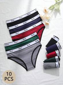 10 Packs Cotton Jacquard Letter Woven Low Waisted Bikini Underwear, Suitable For Daily Wear - 彩色 - 查看 7