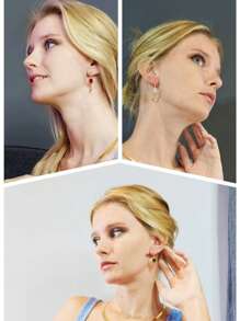 时尚独特方形彩色方晶锆石耳钉、不锈钢水钻耳环、几何锆石耳环、简约时尚不锈钢镀钻石环状耳环 - 彩色 - 查看 2