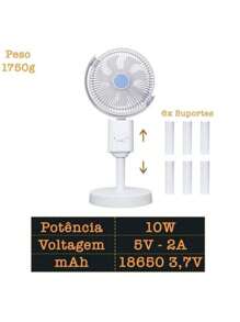 110cm Rotating Table And Floor Fan USB Portable Articulated With Rechargeable Battery - Bingo - 彩色 - 查看 4