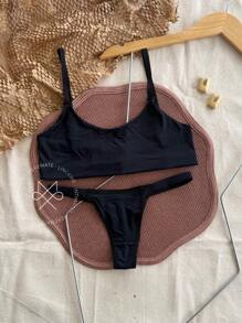 Women's Bikini Set With Double String Panties And Comfort Topper In Microfiber Lingerie Beachwear