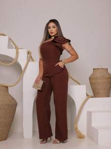 Mule Jumpsuit With Limp Pants, Details On The Sleeve - 鏽棕色 - 查看 1