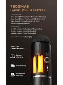 Black /Green Portable Heating Coffee Machine Wireless Electric Coffee Maker Fit Capsule Powder & French Press Pot For Car
