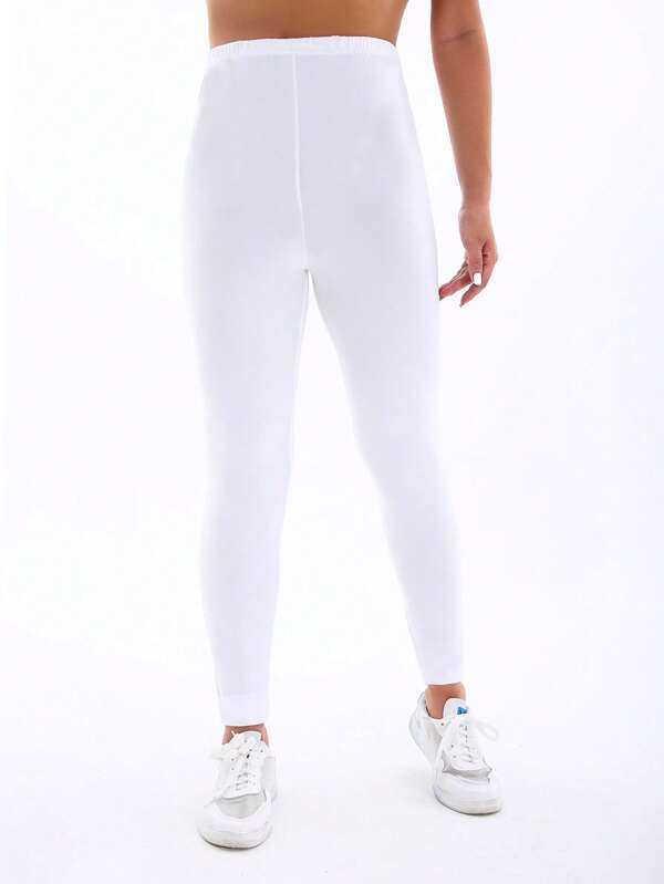 Women's Solid Color Elastic Waist Soft & Comfortable Leggings, Suitable For Fitness, Exercise, Yoga, Outdoor Activities And Casual Wear, Spring/Summer