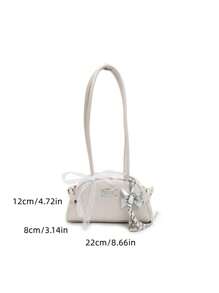 1pc Fashion Red PU Leather Handbag Shoulder Sling Pillow Bag With Lace Bow Decor, Unique Mini Bowlling Ball Bag, Comes With Charm
