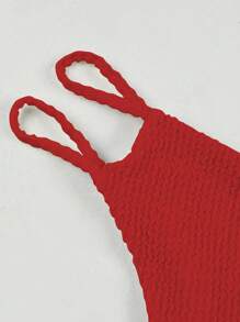 Women's Sexy One-Shoulder Three Pieces Ribbed Bikini Swimsuit For Summer Beach Vacation - Red - View 5