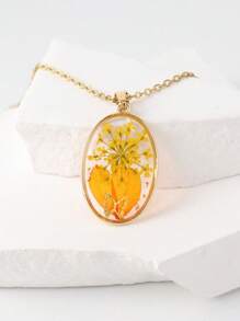 Vintage Dried Flower Sweater Chain, Resin Jewelry, Eternal Flower Light Luxury Pendant, Real Flower Dried Flower Necklace