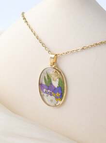 Vintage Dried Flower Sweater Chain, Resin Jewelry, Eternal Flower Light Luxury Pendant, Real Flower Dried Flower Necklace
