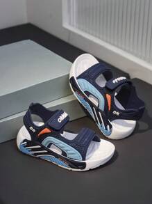 1 par de sandalias para niños para exteriores y playa, suela suave antideslizante con cierre de , unicolor y diseño lindo de punta abierta, transpirable y de secado rápido, adecuado para primavera y verano en la playa y al aire libre - Azul - Ver 5