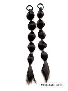 2 件装 16 英寸合成马尾辫接发 编织带弹性头带 盒状马尾辫 适合儿童