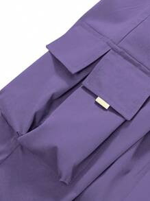 1pc Tween Boys Loose Drawstring Solid Color Cargo Pants, Suitable For Commuting, School, Casual, Travel - Purple - View 4