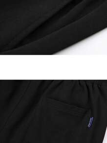 Patrón impreso Pantalones de chándal para hombres, pantalones rectos, impresión de letras - Negro - Ver 3