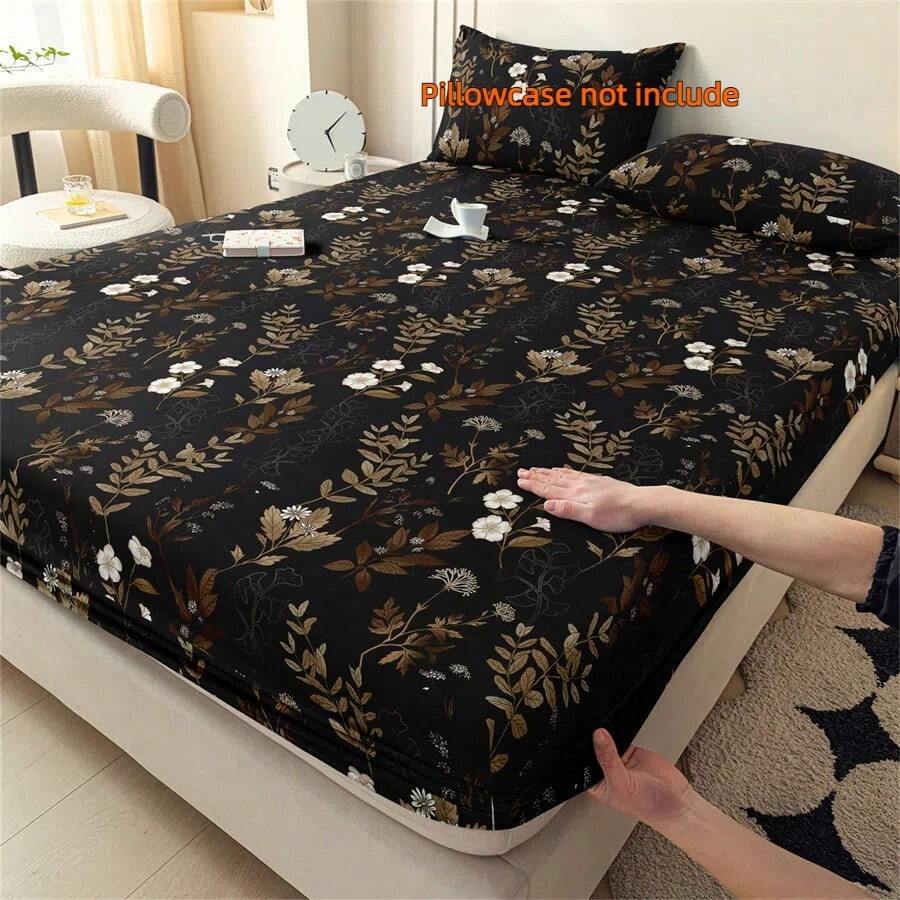 1 pieza Sábana ajustable de alta calidad y piel amigable con estampado pastoral floral y botánico, cubierta de colchón de fibra de poliéster, apta para dormitorio, dormitorio, hotel y casa de vacaciones. Sábana ajustable solamente, no incluye funda de almohada.