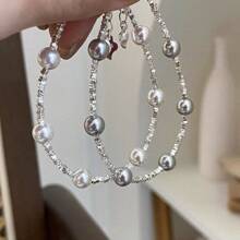 1pc Luxury Minimalist S925 Sterling Silver Star & Faux Pearl Beaded Bracelet, Suitable For Women Daily Wear/Gift, 3.6g