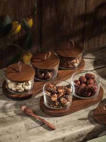 1set New Creative Glass Living Room Fruit Plate With Lid, Japanese Style Multi-Compartment Dry Fruit Tray, Household Tea Table Fruit Plate