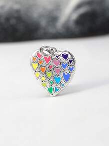 1pc Simple Unique 925 Sterling Silver Full Of Love Enamel Heart Charm DIY Pendant Women Fine Jewelry Gift - Silver - View 5