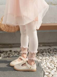 1pc Baby Solid Color Lace Hollow Breathable Leggings