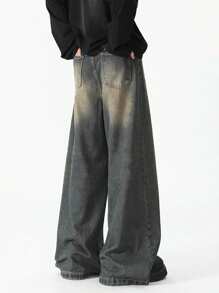 Teen Boys' Loose Fit Pocketed Wide Leg Casual Denim Jeans