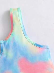 2pcs/Set Tween Girl Outdoor Sports Refreshing Casual Colorful Short Sleeve Top And Shorts - Multicolor - View 3