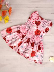 1pc Cute Cat/Dog Pet Dress With Heart, Rose, Cherry Pattern - Multicolor - View 12