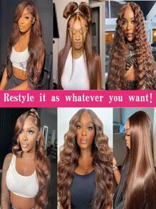 38 Inch Chocolate Brown Straight Hair 13x4 Lace Front Wigs Human Hair Glueless Wig Chocolate Brown Pre Plucked Hairline Transparent Lace Frontal Wigs Human Hair 4# Dark Brown Color With Baby Hair