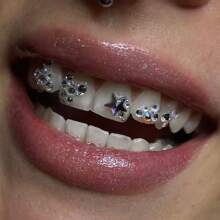 24pcs/Set Cute Star Teeth Jewelry Set, Fashion Heart Shaped Rhinestone Teeth Jewelry Set, Fashion Rhinestone Teeth Jewelry Kit (Excluding Glue) - 24PCS Pink - View 5