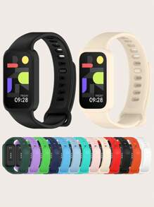 1pc Plain Color One-Piece Fully Framed Screw Silicone Watch Strap Compatible With Xiaomi Smart Band 9 Active - Mi Smart Band 9 Active - View 1