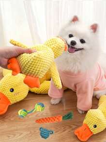 4 paquetes de juguetes para aliviar el aburrimiento para amantes de los perros y madres de perros: juguetes de peluche de pato amarillo con sonido, juguetes de masticado y limpieza de dientes silenciosos para gatos/perros, regalo para amantes de mascotas y madres de gatos/perros, juguetes de masticado para perros pequeños, medianos y grandes, juguetes trenzados para compañía y consumo físico, combinación de regalos para amantes de perros y madres de perros