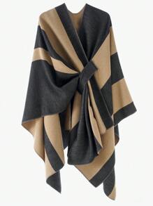1 Áo choàng Poncho họa tiết kẻ caro đơn giản, thanh lịch, màu sắc tương phản dành cho nữ, thiết kế nhẹ nhàng, chống gió, ấm áp cho trang phục mùa xuân, thu và đông - Nhiều màu - Xem 15