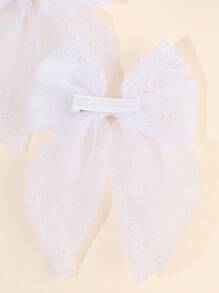 2 件白色米色薄纱蝴蝶结发饰，适合女婴，大号蝴蝶结鳄鱼夹，素色优雅网眼发夹，幼儿女孩蝴蝶结夹，婚礼发夹，儿童婴儿发饰