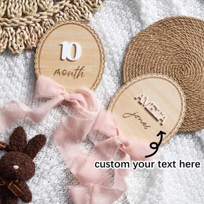 Customized Wooden Lace, Ribbon Bow, Interchangeable Milestone Cards | Personalize With Name, Baby Monthly Milestones, Nursery, Baby Shower Gifts,Graphic Print