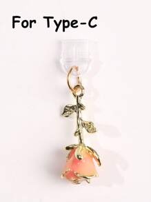 1 pezzo Tappo antipolvere con fiore di rosa 3D multicolore, accessorio pendente in metallo lega di stile retrò romantico di alta moda Y2K, ornamento trasparente in silicone per telefono, auricolare, tablet, Kindle, regalo ideale per San Valentino, per coppie e migliori amici, impermeabile e anti-polvere per porta di ricarica, compatibile con Lightning/Type-C, protegge saldamente la porta di ricarica