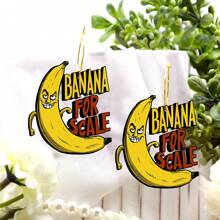 搞笑邪恶香蕉木质吊坠耳环 - 黃色 - 查看 1