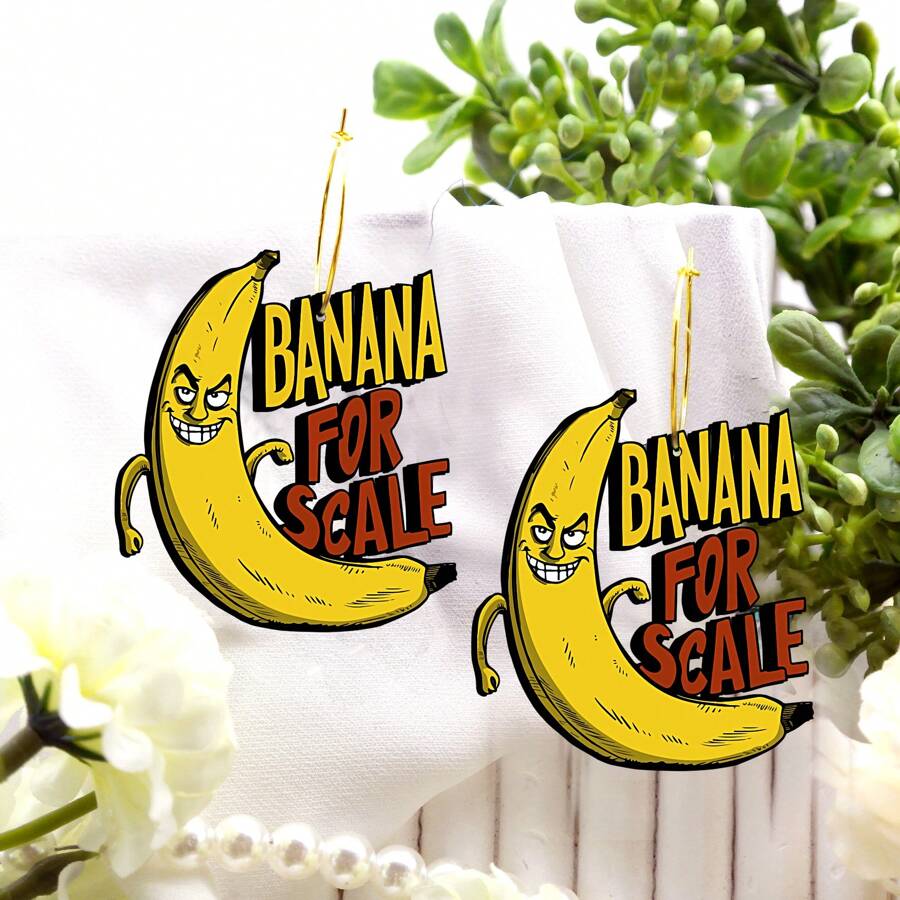 搞笑邪恶香蕉木质吊坠耳环 - 黃色 - 查看 1