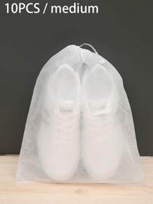 10PCS Non-Woven Shoe Bag Drawstring Storage Bag Tie-Down White Shoes Dust-Proof And Yellow Drying Bag Travel Shoe Cover