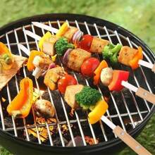 12pcs/Set Large Premium Stainless Steel Flat Skewers With Natural Wooden Handles - Heat Resistant, Suitable For Camping, Backyard BBQ, And Outdoor Parties