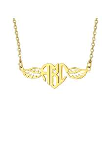 定制心形字母项链，个性化俱乐部徽标项链，3 字母组合不锈钢吊坠项链，百搭日常配饰，女孩时尚首饰 - 彩色 - 查看 3