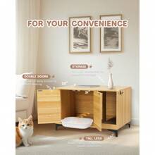 Cat Litter Box Enclosure,Stylish Hidden Litter Box Furniture, Modern Cat Litter Furniture Cabinet, Side End Table, Cat House With Scratch Pad, For Living Room, Bedroom, Entry Foyer - Natural - View 2