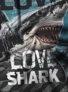 1 件男士运动短袖户外休闲度假圆领针织 T 恤，3D 鲨鱼数码印花，夏季街头跑步训练套头衫 - 彩色 - 查看 6