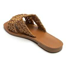 Slide Sandals With Openwork Floral Strap And Contoured Footbed - Camel - View 5