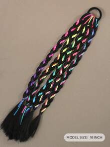 1pc/2pcs 16inch Kids Ponytail Extension With Box Braids Hair Extensions For Kiddie Synthetic Hairpieces Easy Fashion Hairstyle For Baby Girls Toddler Gift - Black - View 3