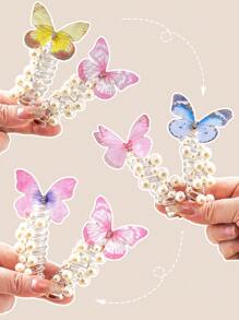 1pc/2pcs/3pcs Cute Fairy Hair Accessories, Pearl Net & Butterfly Rose Flower Spiral Hair Scrunchies, Suitable For Little Girls Braiding & Ponytail
