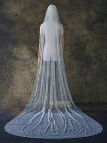 1 pièce Voile de mariée avec bordure perlée à la main, convient pour la cérémonie de mariage, les accessoires photo, l'enregistrement, y compris le peigne à cheveux