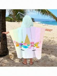 1pc Colorful Unicorn Print Hooded Cloak, Wearable & Absorbent Beach Blanket - Ultra Soft Polyester, Quick-Dry, Sand-Free, Ideal For Travel, Swimming, Park, Sun Protection, Outdoor, Beach, Water Play, Perfect Holiday Essential Providing Ultimate Comfort Summer,Holiday