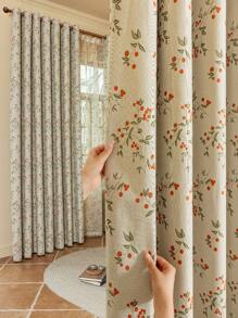 1pc New Floral And Bird Patterned 100% Blackout Lining Curtain, Thermal Insulated For Home, Living Room, Bedroom, Office, Party & Daily Decor - Multicolor - View 1